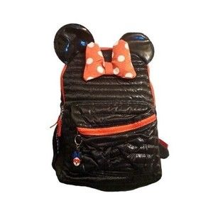 Disney Minnie Mouse Quilted Backpack Ears Bow Black Red School Book Travel Bag